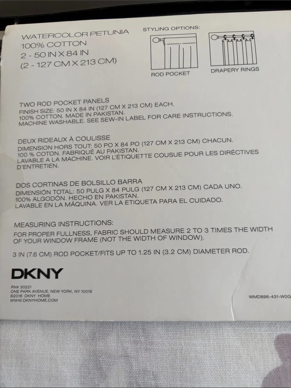 DKNY Watercolor Petunia Rod Pocket Curtain Panel 2-84 inch panels